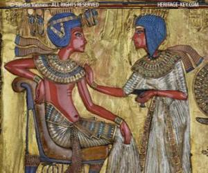 Puzzle Φαραώ που κάθεται στο θρόνο του με ένα nejej σκήπτρο, με τη μορφή ενός μαστίγιου, στο χέρι του